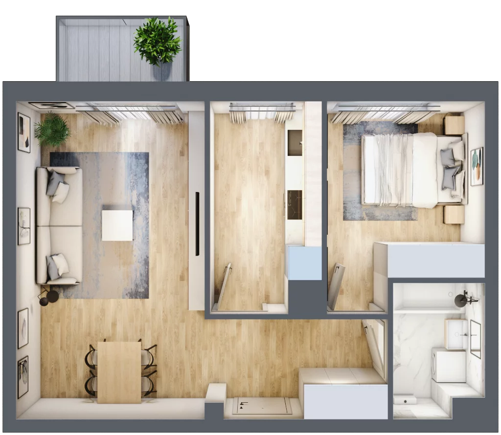 2 pokoje, mieszkanie 44,02 m², piętro 4, oferta nr D/129/M, City Vibe, Kraków, Podgórze, Płaszów, ul. Myśliwska